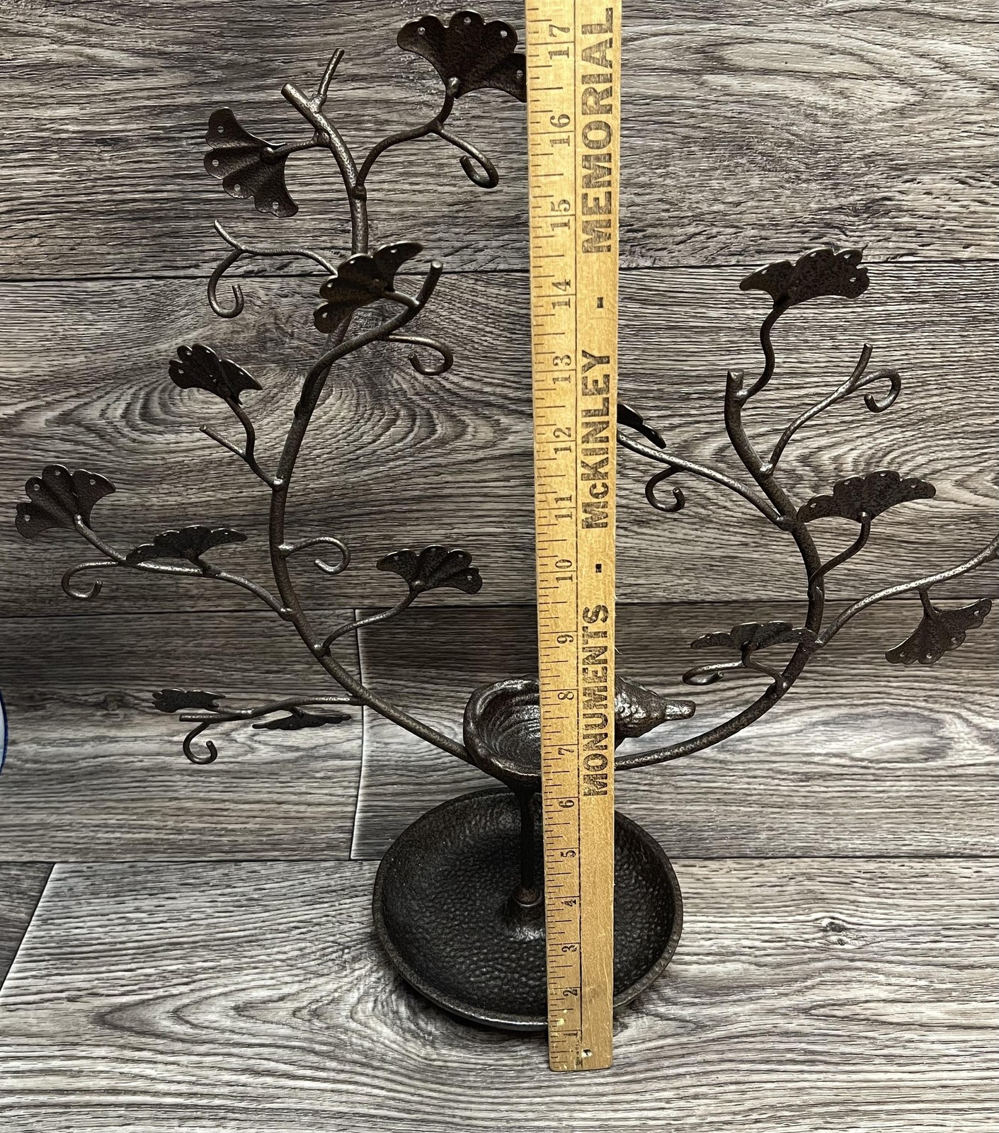 Metal Jewelry Tree Brown Rustic Primitive Tabletop Ring Necklace Earring Holder