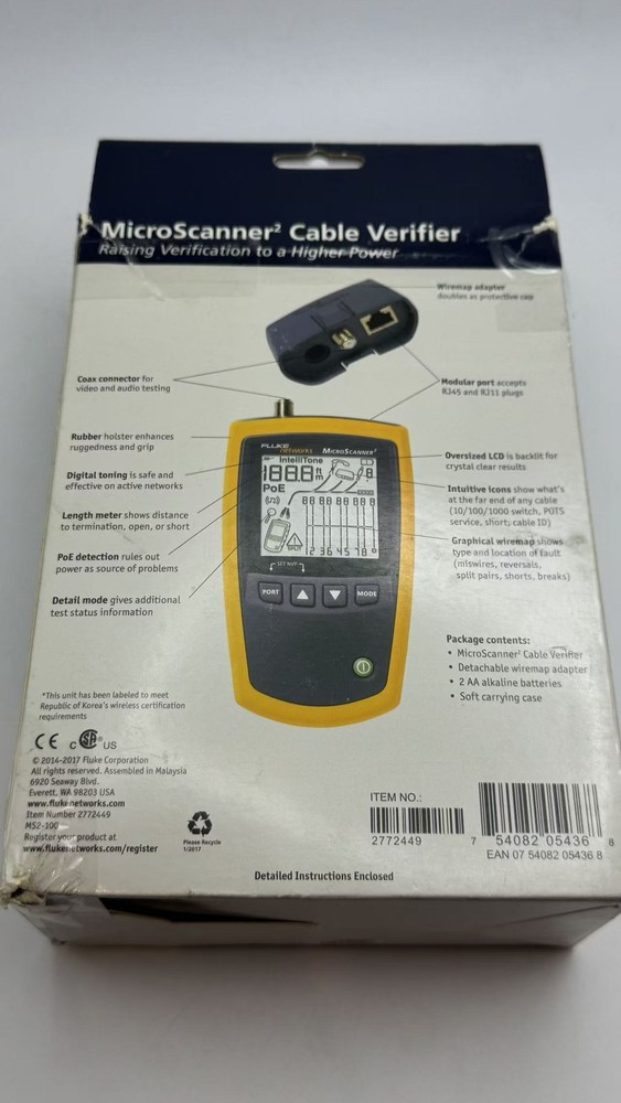 Fluke Networks MS2-100 Microscanner2 Cable Verifier #Z