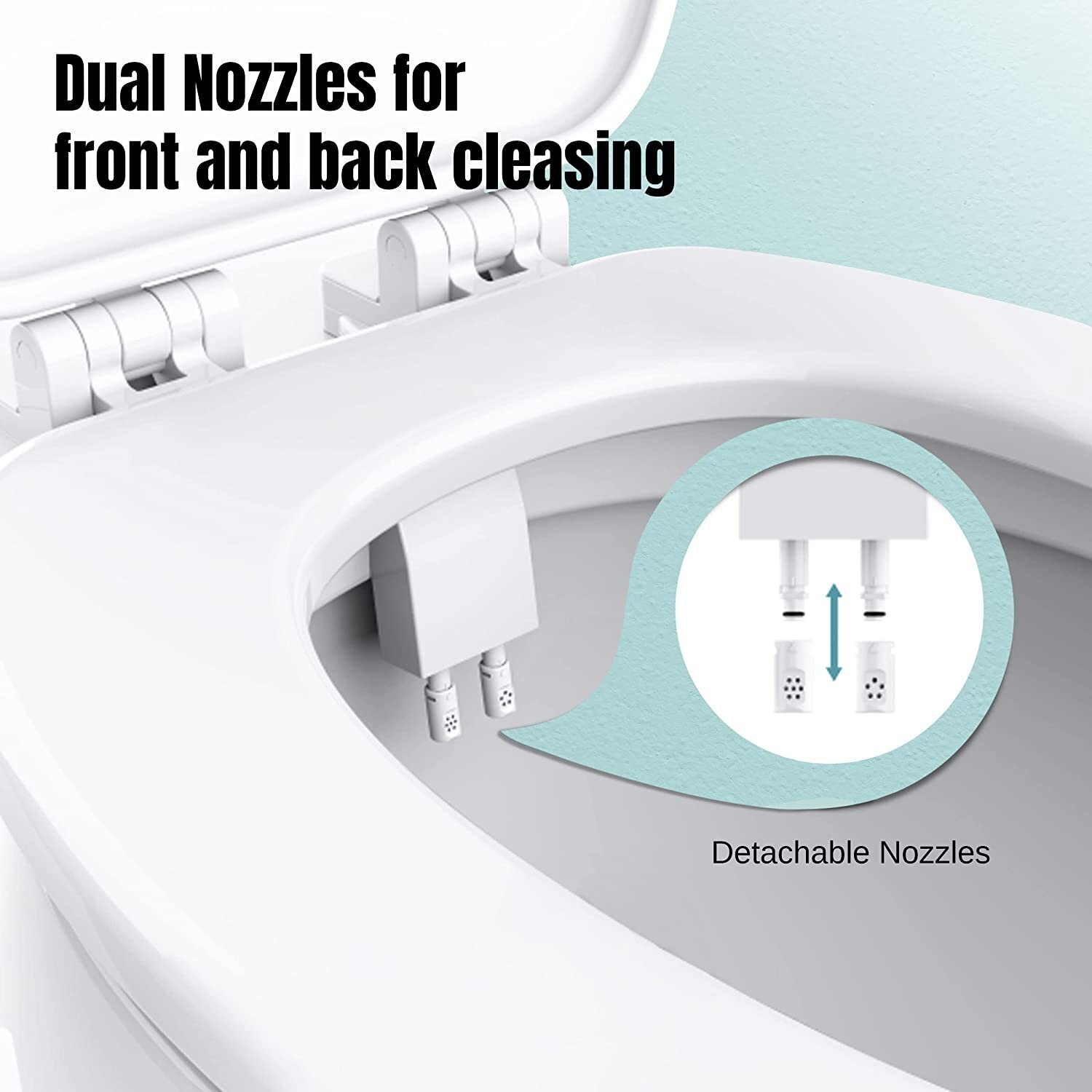 Toilet Bidet Dual Nozzle Left and Right Hand Side Convertible, 3 Color knobs