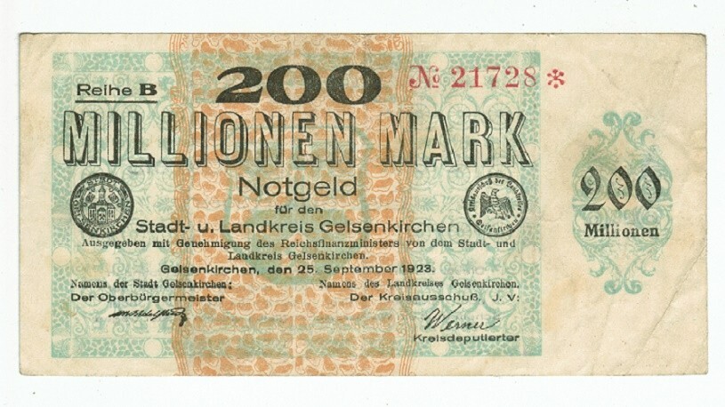 GERMANY BANKNOTE 200 MILLION MARK GELSENKIRCHEN 1923