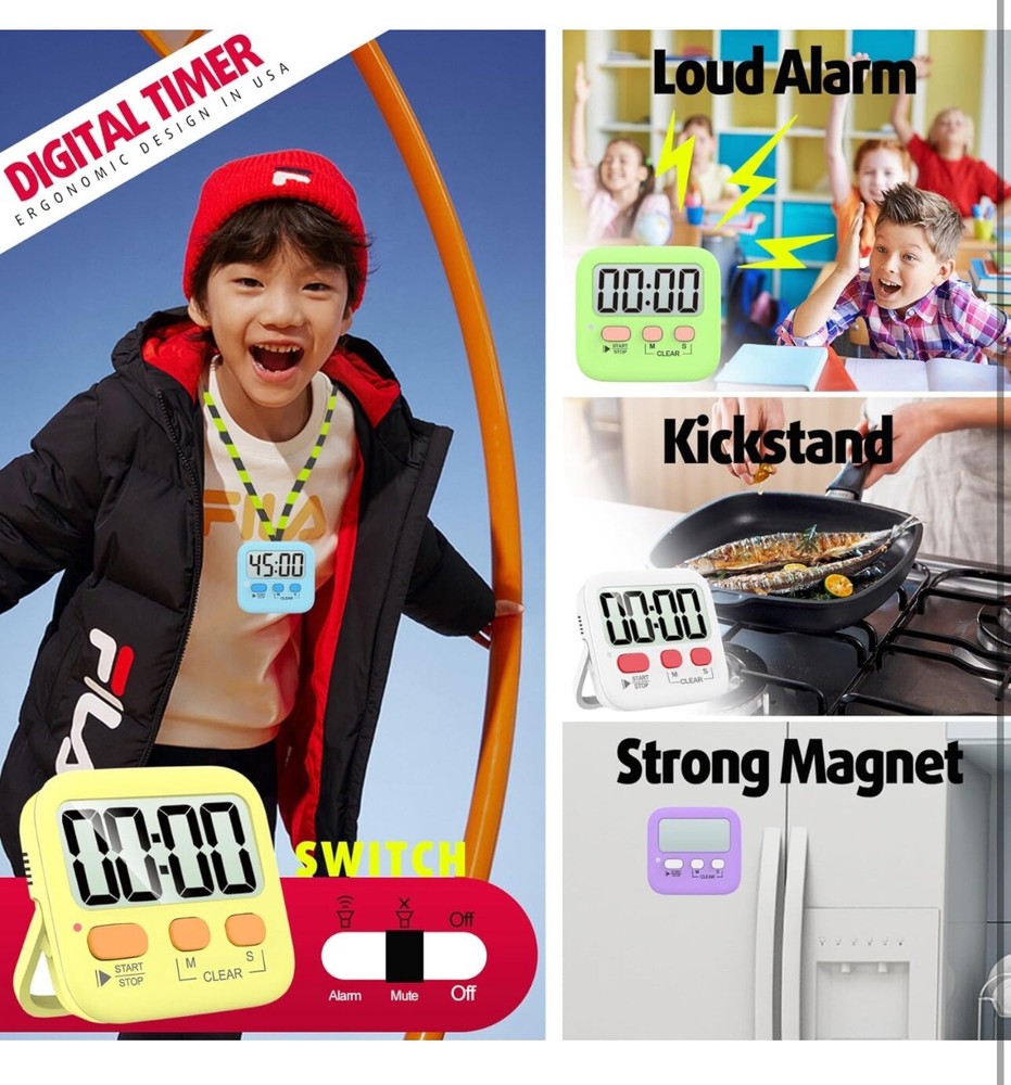Antonki Timer Timer for Kids Kitchen Timers Digital Timer Pack of 2 (white)