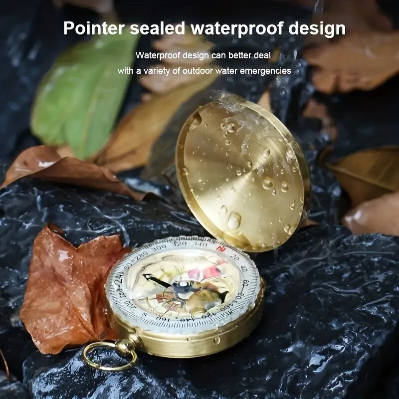 Waterproof Luminous Compass Camping Hiking Brass Compass Portable Compass