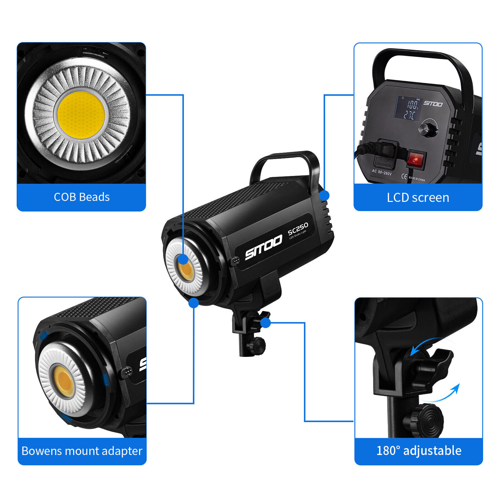 SITOO 250W LED Video Light Spotlight Lamp Studio Lighting Photography Remote