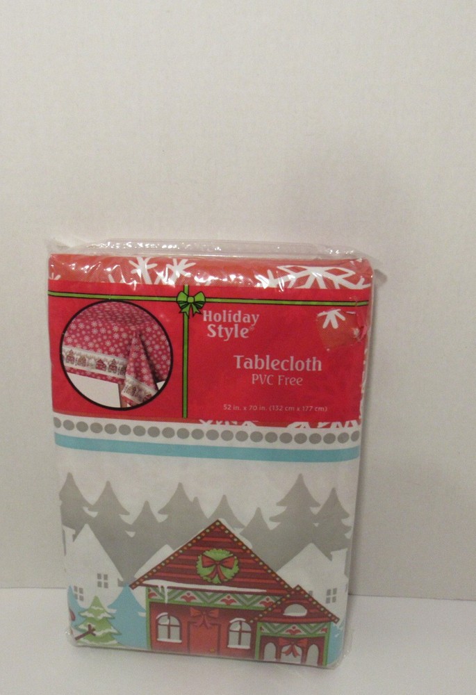 Holiday Style Christmas Flannel Back Tablecloth, 52"x70", Rectangular RN:67227