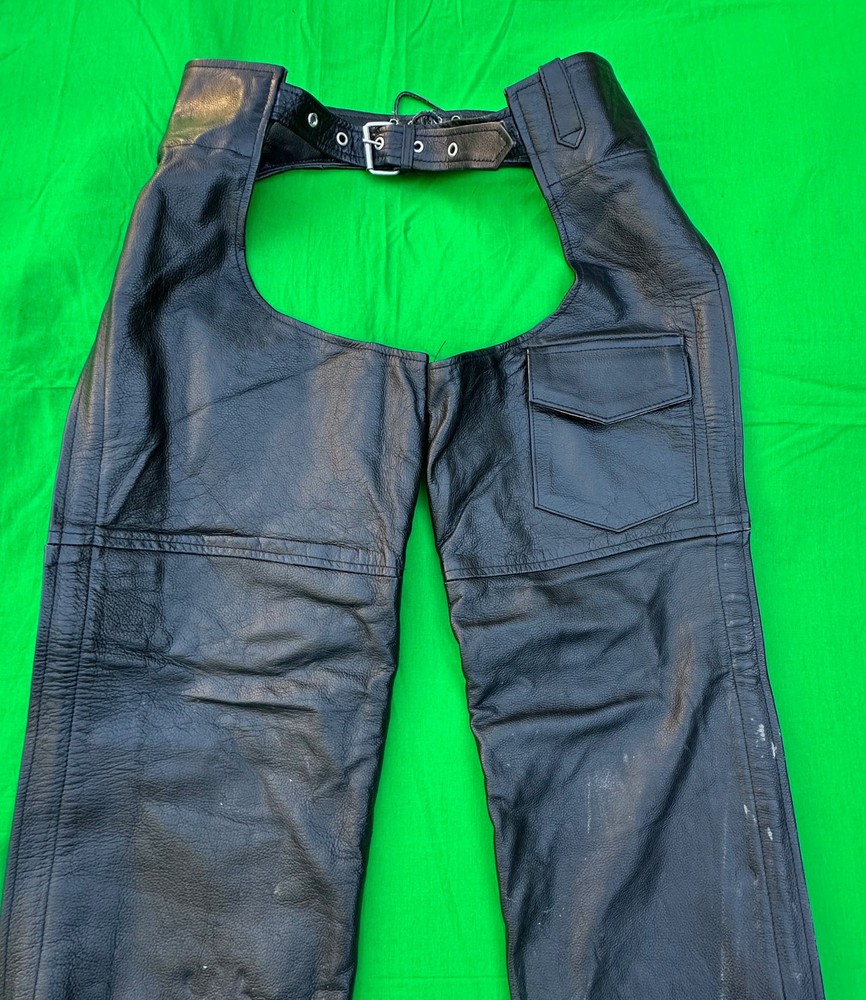 Vintage Bikers Men's Black Leather Chaps Size M.