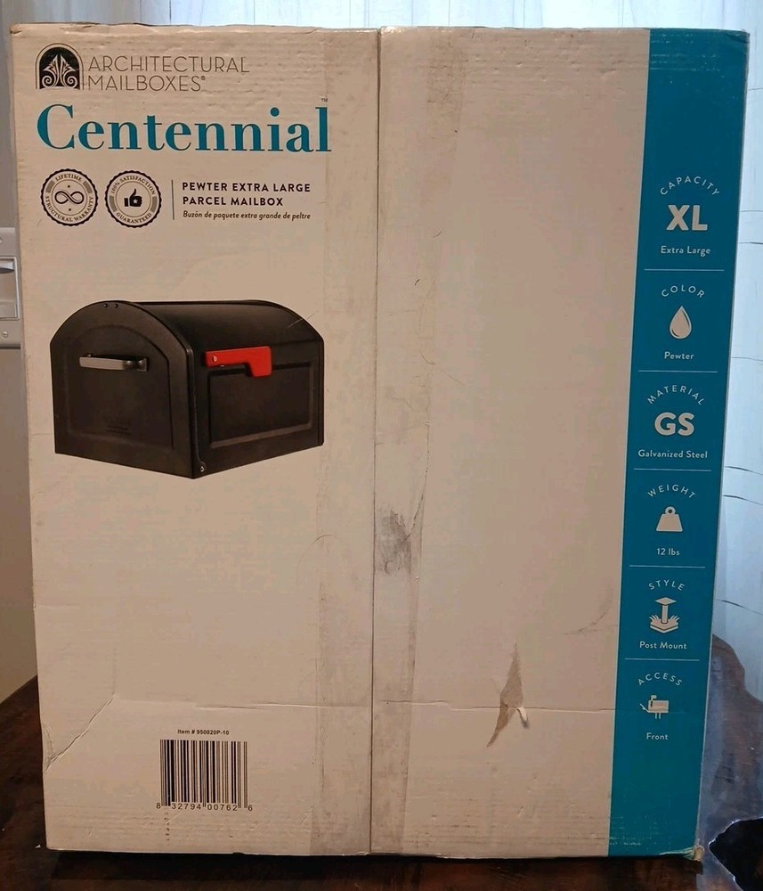 Architectural Post Mount Mailbox Extra Large Galvanized Steel Non-Locking Pewter