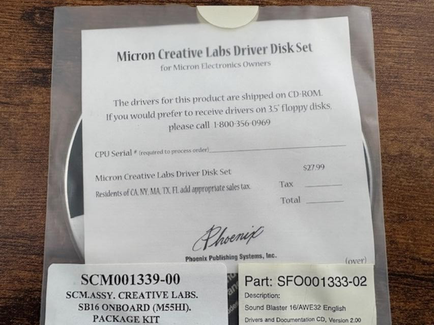 Micron Creative Labs Driver Disk Set, Sound Blaster, free shipping