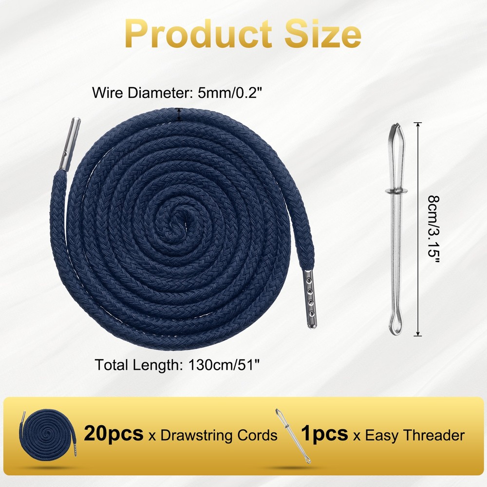 20pcs Drawstring Cords 51" Replacement Drawstring with Threader, Navy Blue