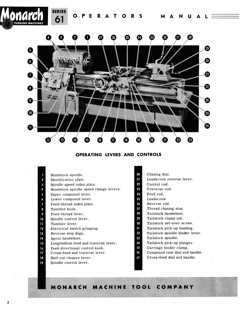 Monarch Series 61 Lathe Operator Manual Engine & Toolmaker *95