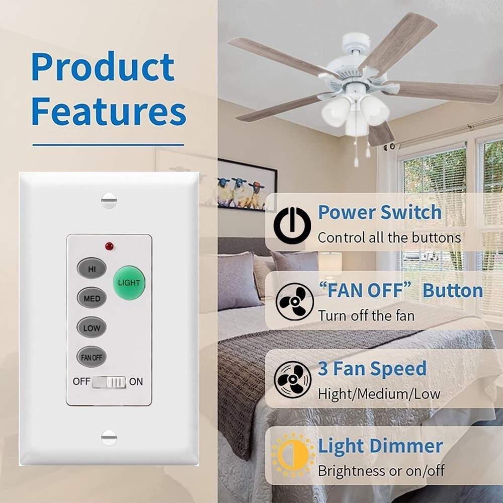 Ceiling Fan Wall Remote Control Kit for Hampton Bay Harbor Breeze Hunter UC9050T