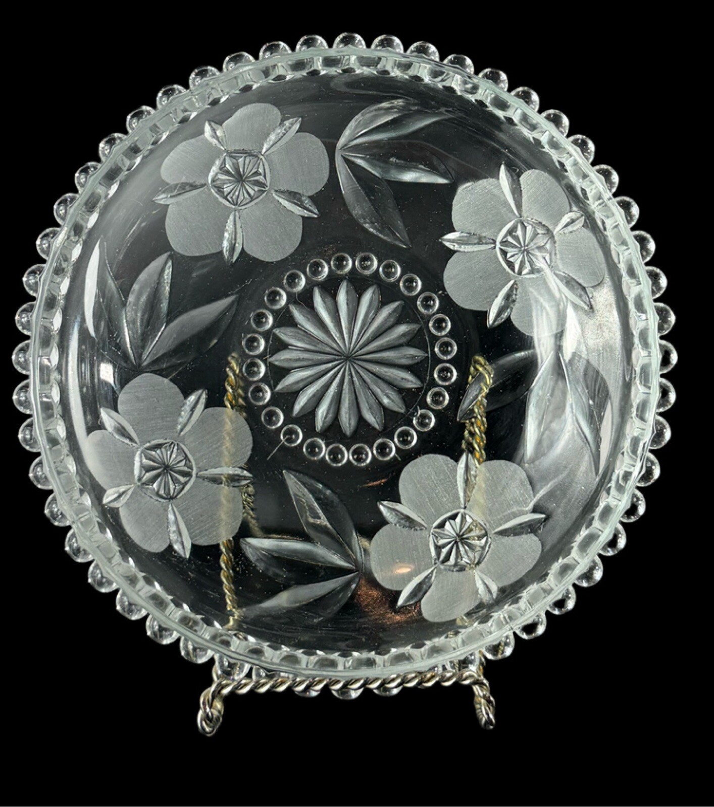 DECOR Italian Floral Beaded Art Glass Serving Bowl Set & Six Bowls Insalta Oslo