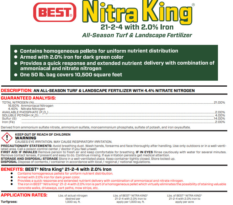 BEST NITRA KING 21-2-4 ALL SEASON LAWN Professional Fertilizer FŪSN technology