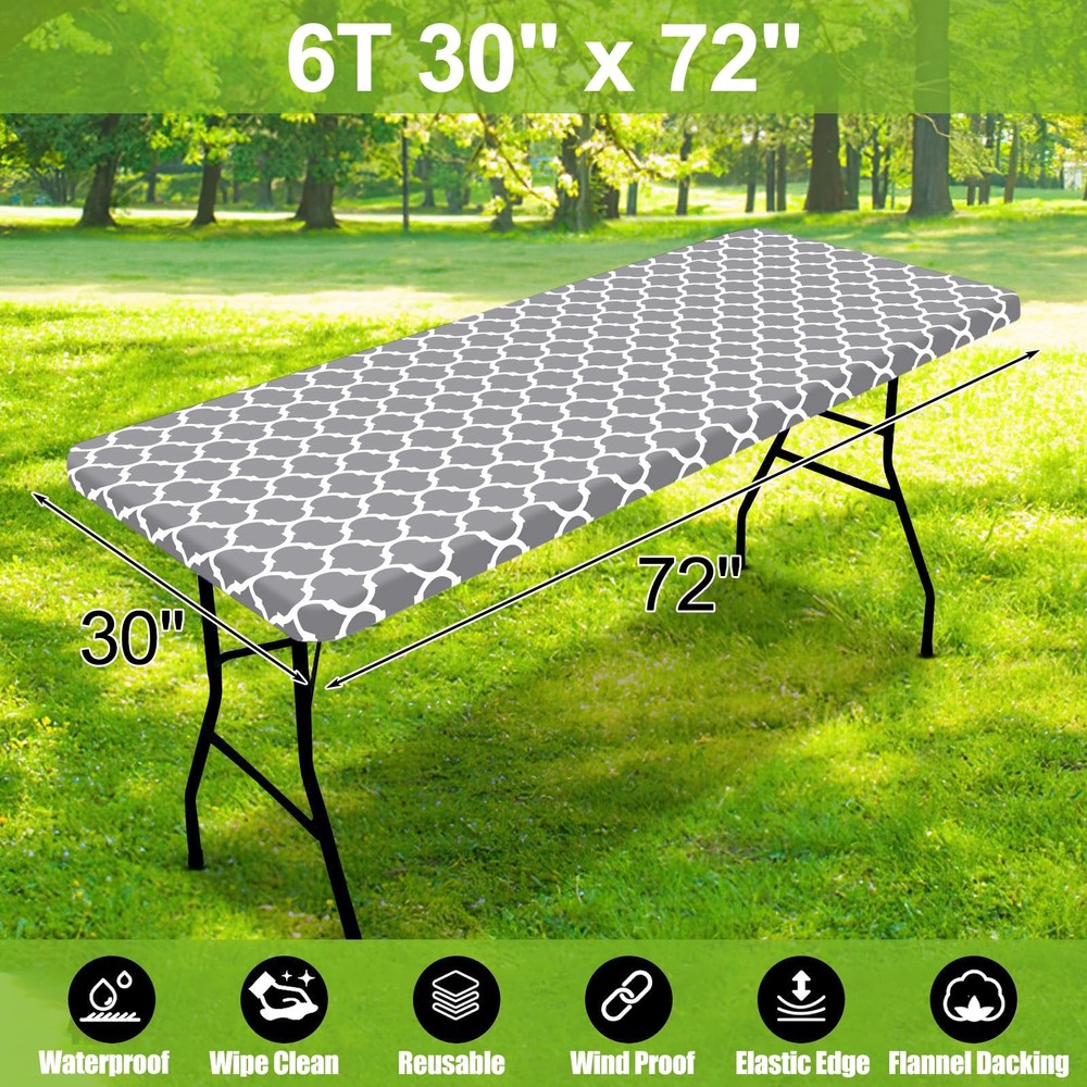 Smiry Rectangle Picnic Table Cloth, Waterproof 72" x 30" (Rectangular), Grey