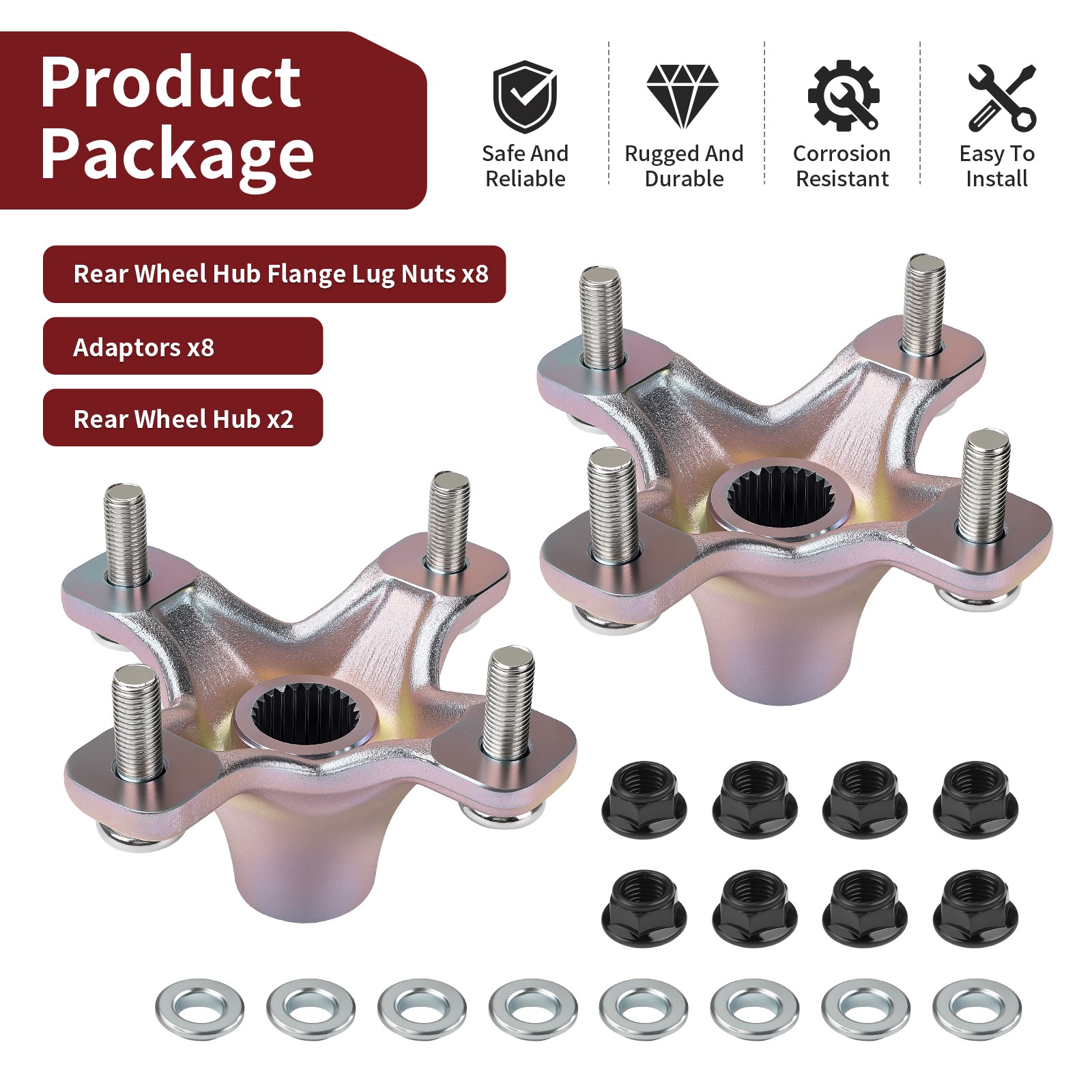 2 Rear Wheel Hubs for Honda Sportrax 400 TRX400EX 2x4 1999-2008 w/ Nuts Adaptors