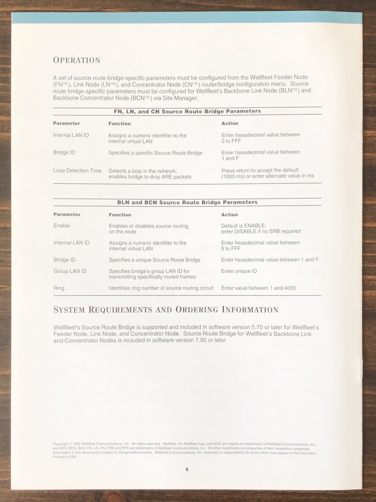 Wellfleet Communications - Source Route Bridge Sales Brochure (1992)