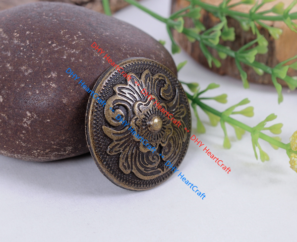 10pcs 32MM Dome Diable Copper Flower Pattern Leathercrafts Conchos Screwback