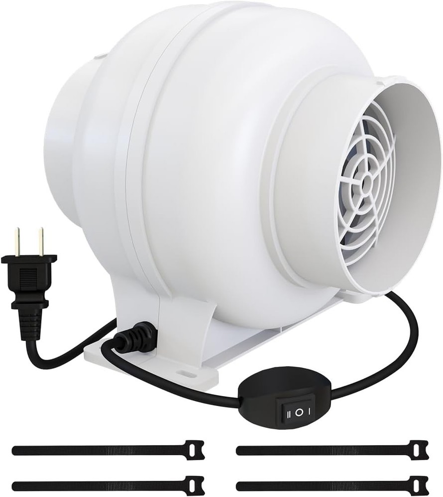 3.5 Inch Inline Duct Ventilation Fan 168 CFM with 2-Speed Controller, White