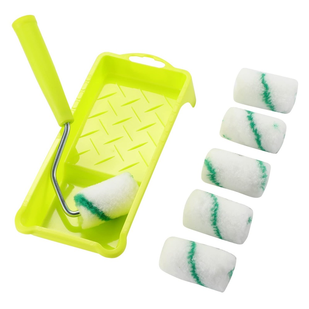 Paint Roller,High-Density Fabric Roller with Frame,Tray,Mini 2 inch, Green