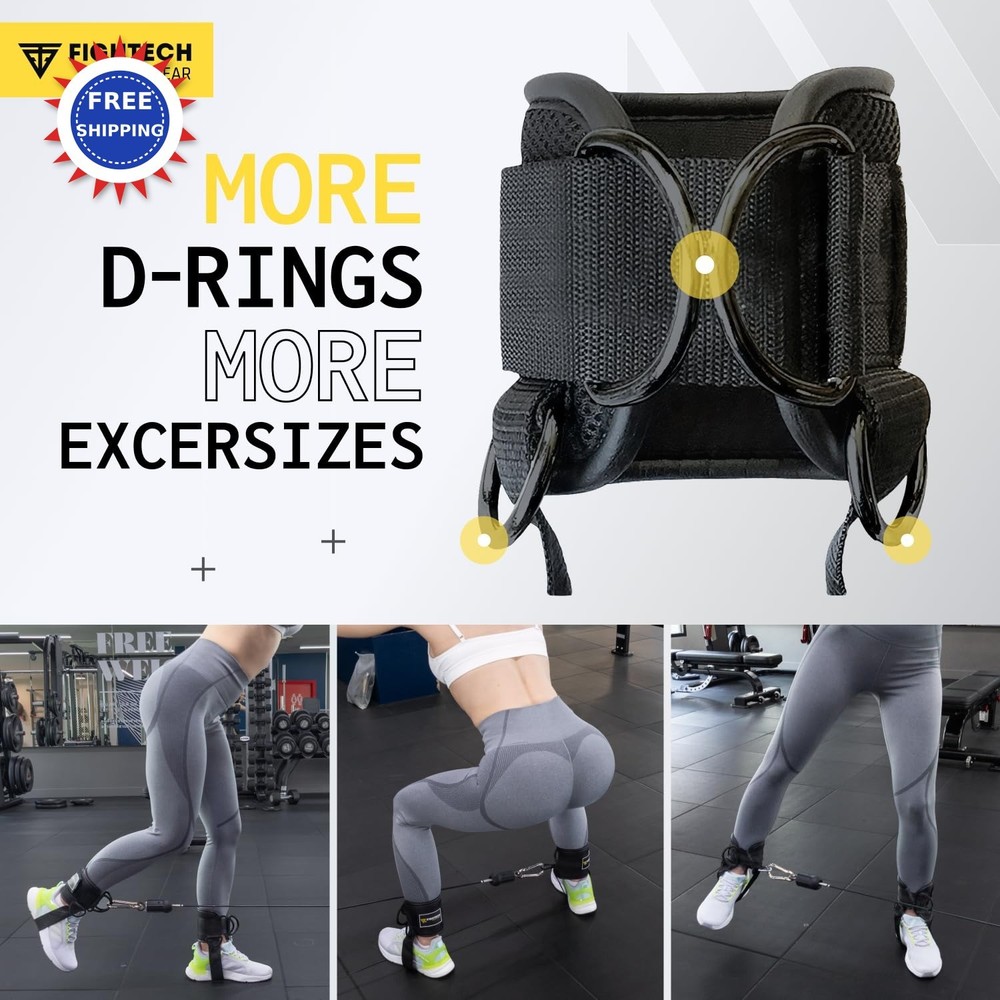 FIGHTECH Ankle Straps Cable Machine Attachment Gym Cable Kickback Padded Ankle