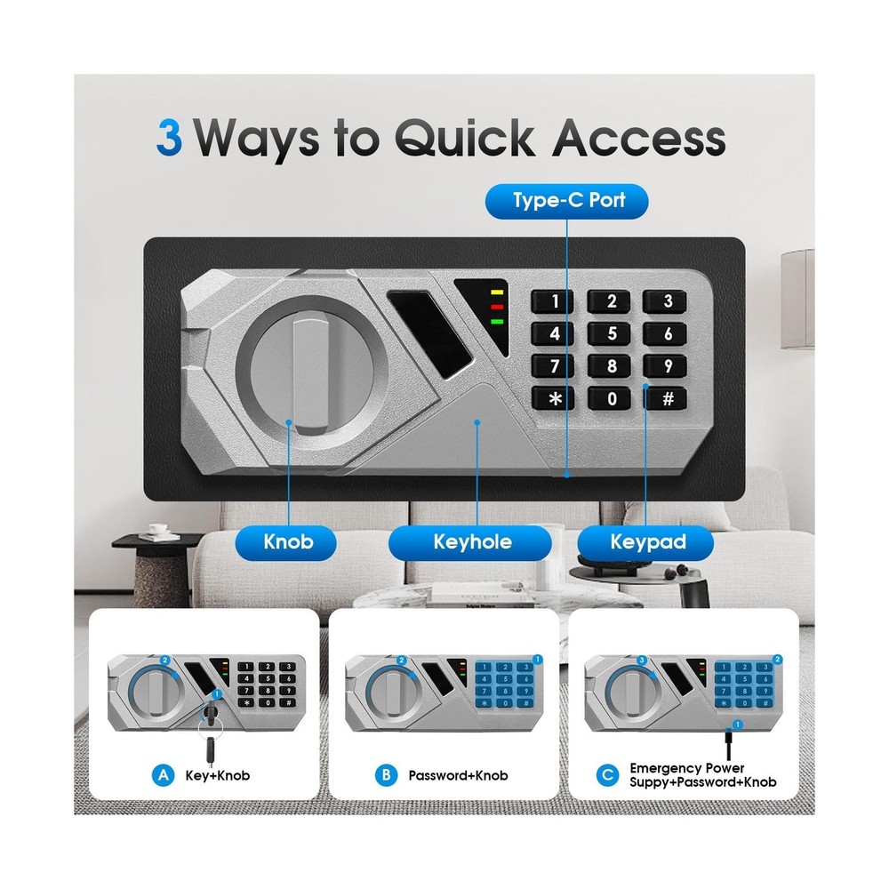 2.2 Cu Ft Fireproof Home Safe Box - Digital Electronic Keypad, Steel Security...