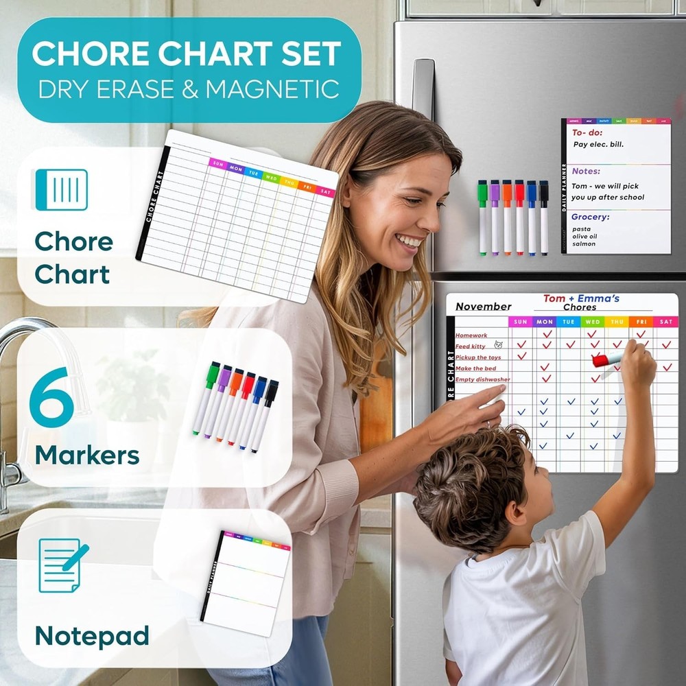 Multi-User Magnetic Whiteboard & Chore Chart Set - Bring Fun to Responsibility