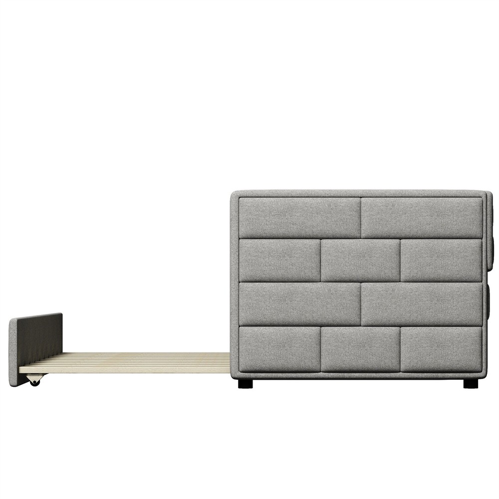 Twin Size Daybed w/ Pull Out Trundle Bed Upholstered Bed Frame Sofa Bed Gray US