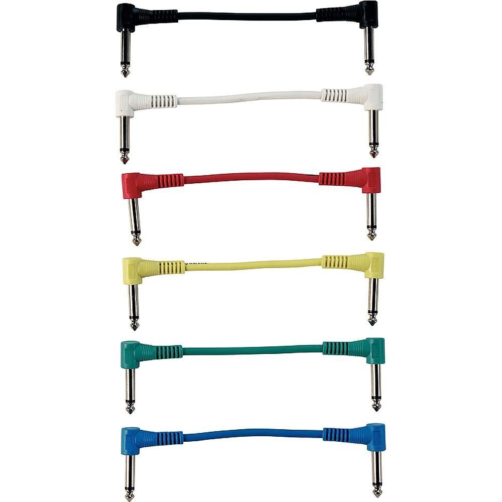 PERFEKTION 1/4" TO 1/4" TS 1' FT RIGHT ANGLE AUDIO PATCH CABLES, 6-PACK, COLORED