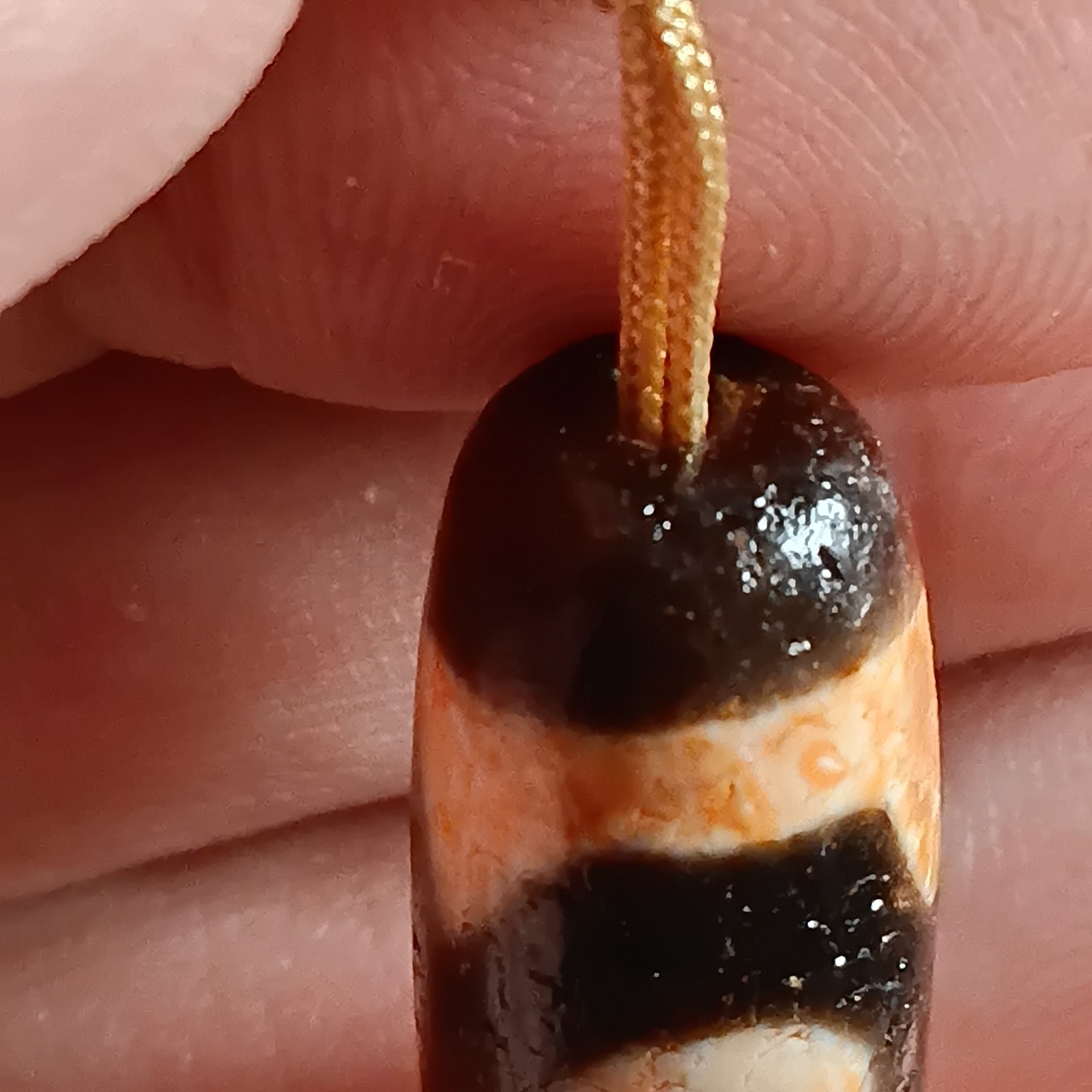 Tibetan Agate Pre 1800s 3 eye Dzi Bead Necklace