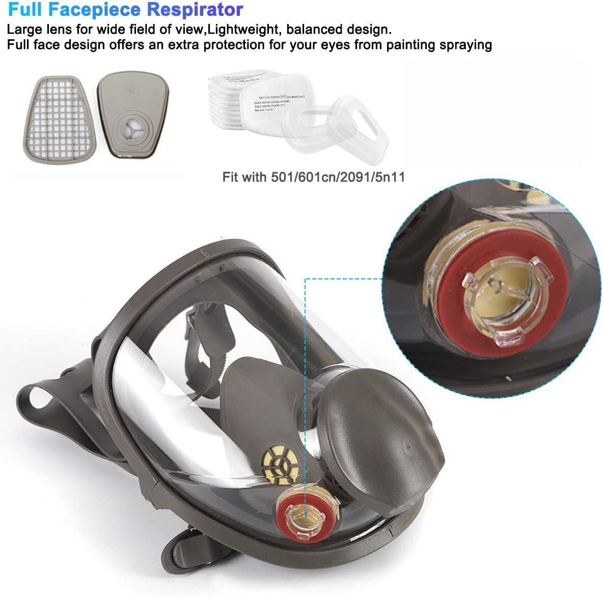 US Full Face Gas Mask Painting Spraying Respirator w/Filters for 6800 Facepiece