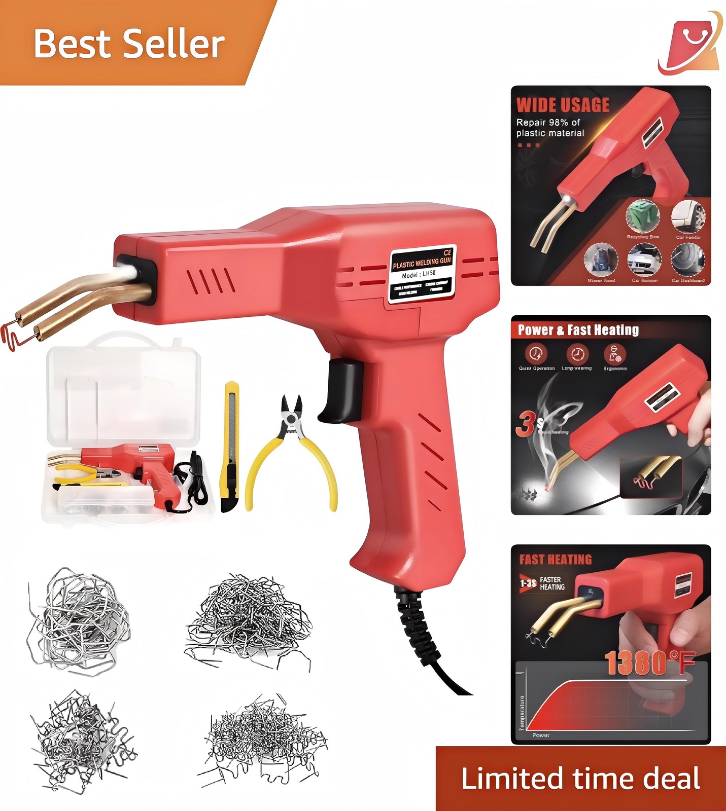 Plastic Welder Kit Soldering Hot Stapler Bumper Repair Welding Gun 200 Staples