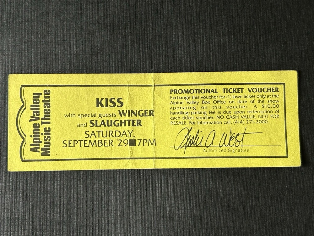Vintage Kiss Winger Slaughter Promotional Concert Ticket 9/29/90  Alpine Valley