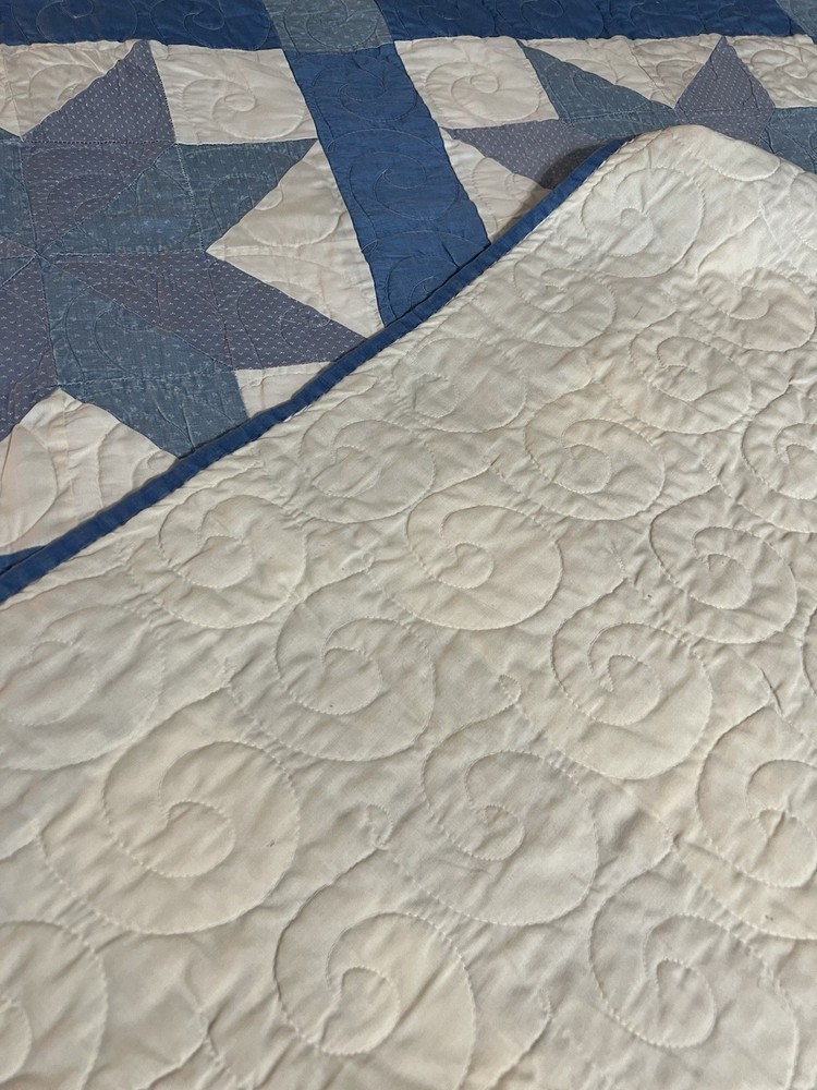 Full Size Patchwork Quilt Blue And White Star Design