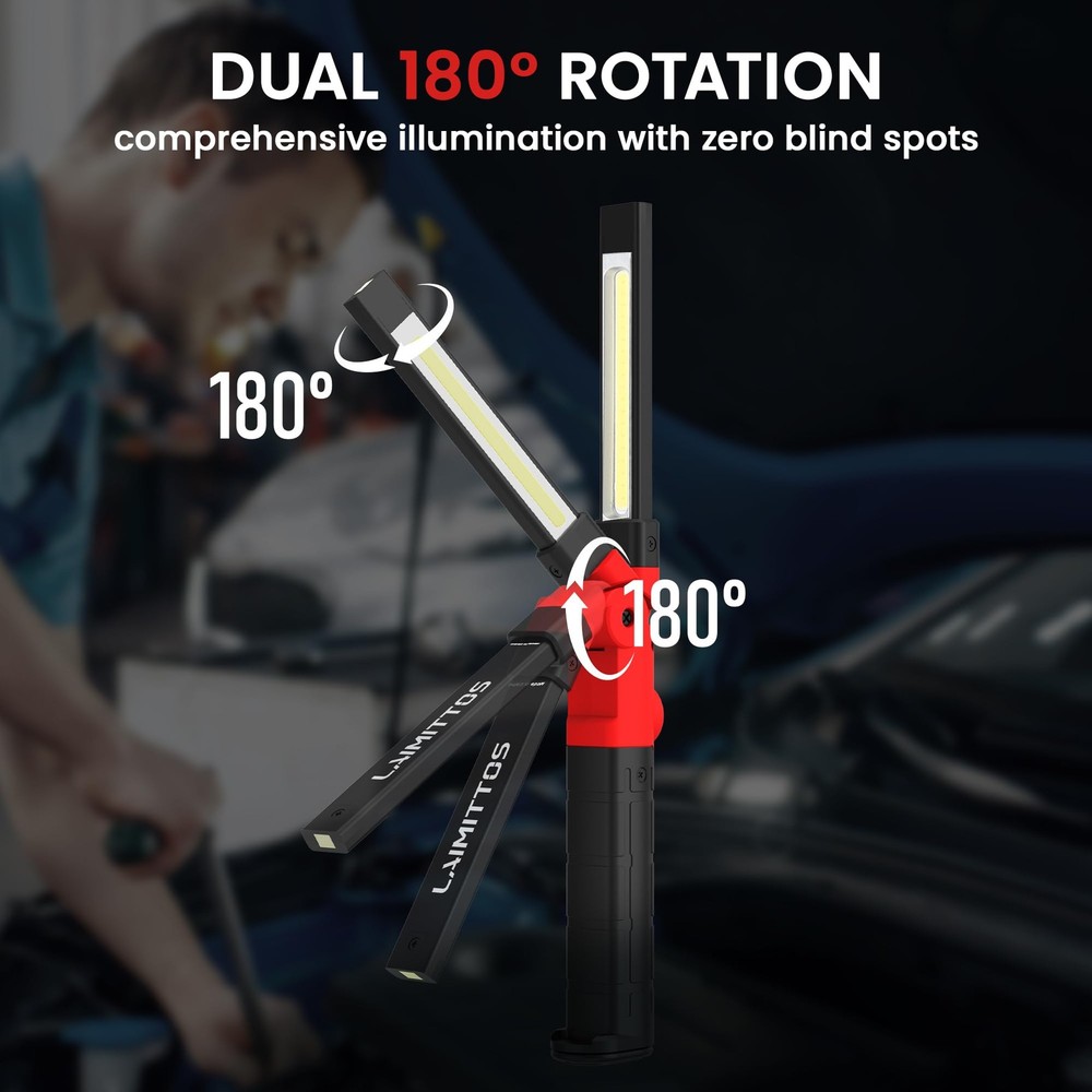 Rechargeable LED Work Light Magnetic Foldable Flashlight with Hook 3 Modes