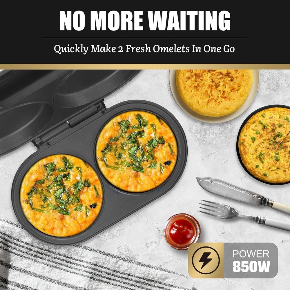 Dual Omelette Pan with Non-Stick Coating & Indicator Light - Effortless Meals