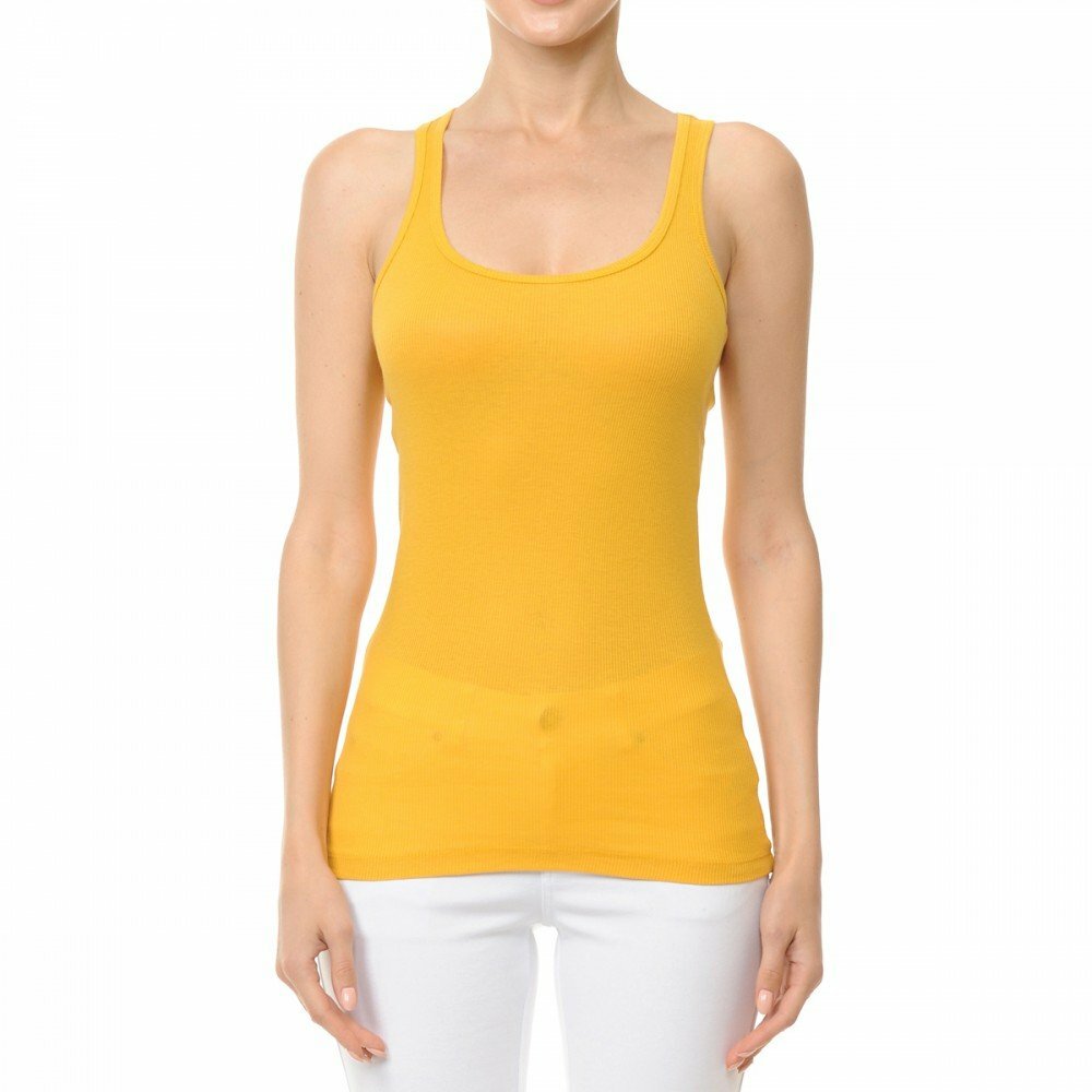 (Ambiance) Ribbed Racer Back Tank Top Long Basic Muscle Shirt Junior & Plus Size