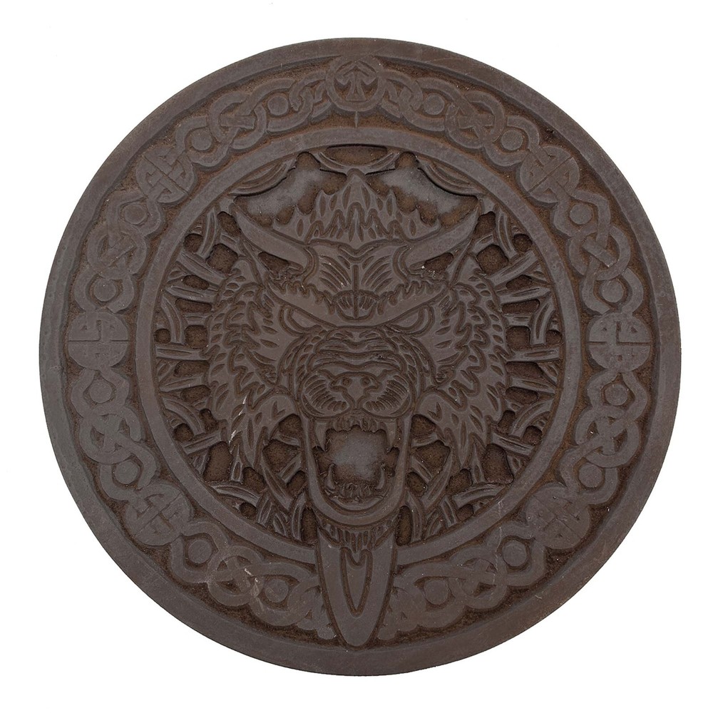 Wolf Guardian Vertical Sword Display Plaque with Hand-Carved Runic Pattern
