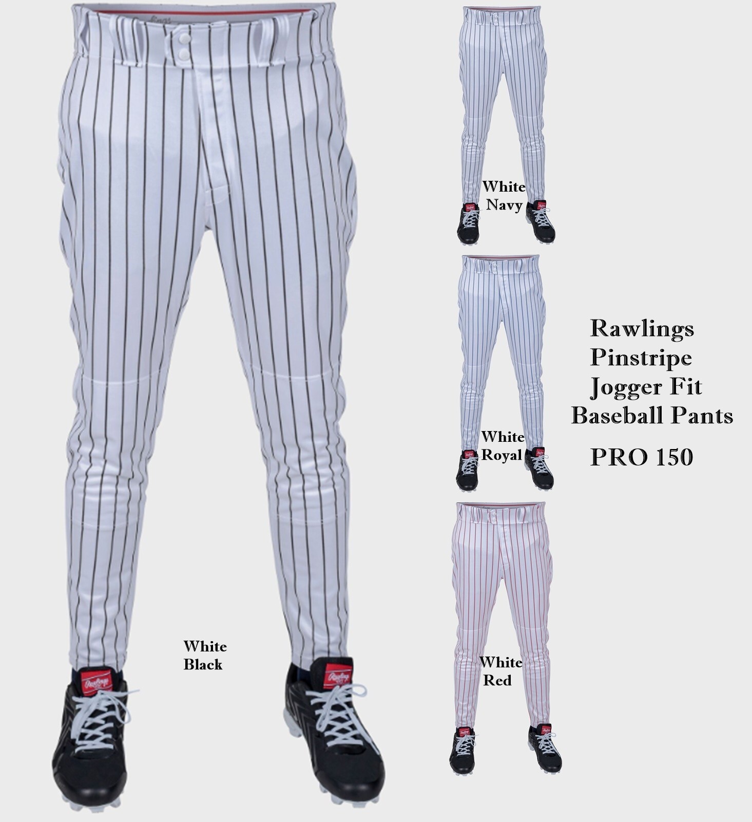 Rawlings 150 Jogger Fit Pinstripe Mens Adult Baseball Pants