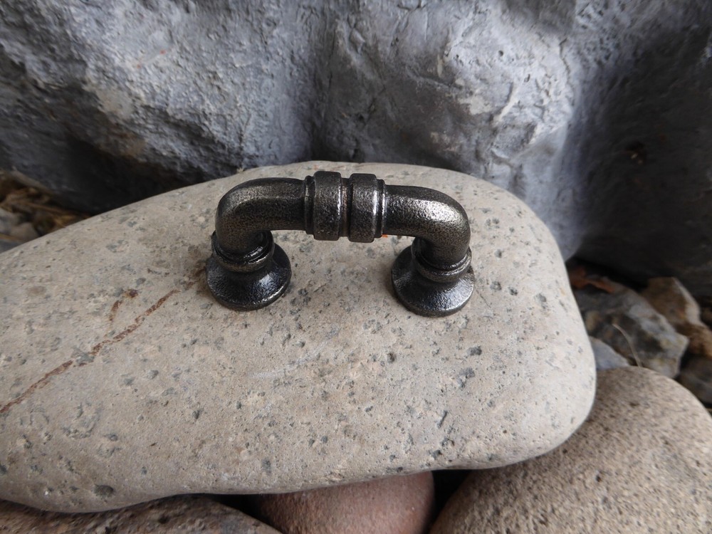 Small Antique Nickel Silver PIPE HANDLE Drawer Pull Industrial Modern Steampunk