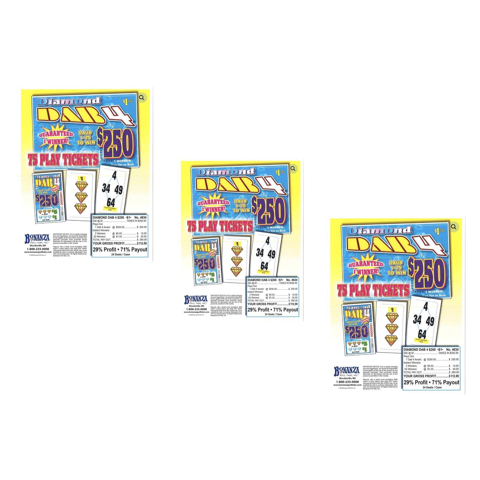 Pull Tab Ticket - Hard Card - Game - 3 Pack - Diamond Dab 4 - 392 ct ea