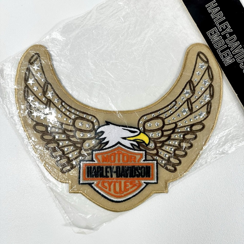Harley-Davidson Studded Eagle Wings Patch Large Embroidered Emblem Silver Studs