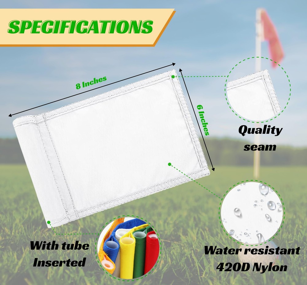 Set 3X Single Sided 8x6 Inch Solid White Golf Polyester Flag - Mini Putting G...