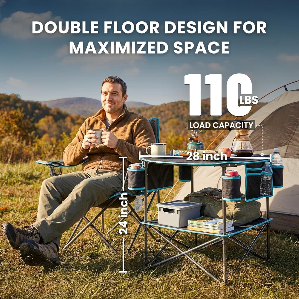 All in One Tailgate Table Portable Beach Table W/ Cup Holders Camping Table