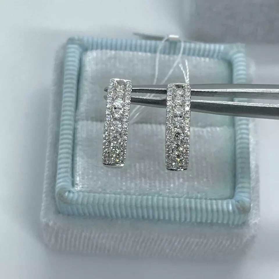 2Ct Lab Created D Diamond Three-Row Huggie Hoop Earrings 14K White Gold Over