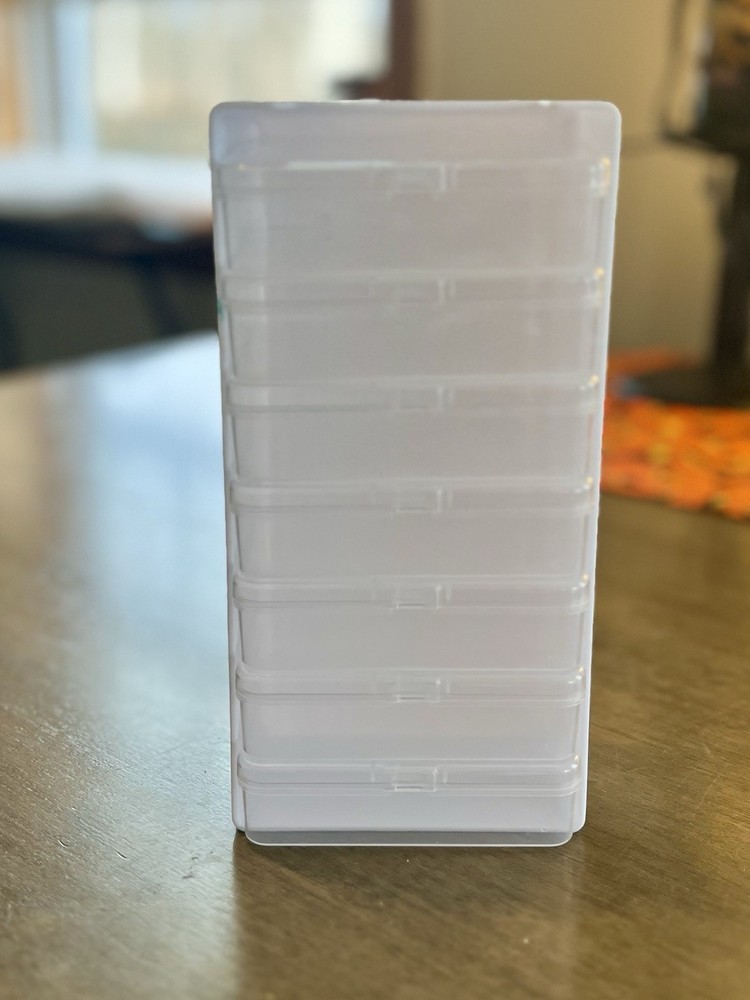 Stackable Storage Box, 6 Compartments, Small Rectangle, 8x4 in, Clear plastic