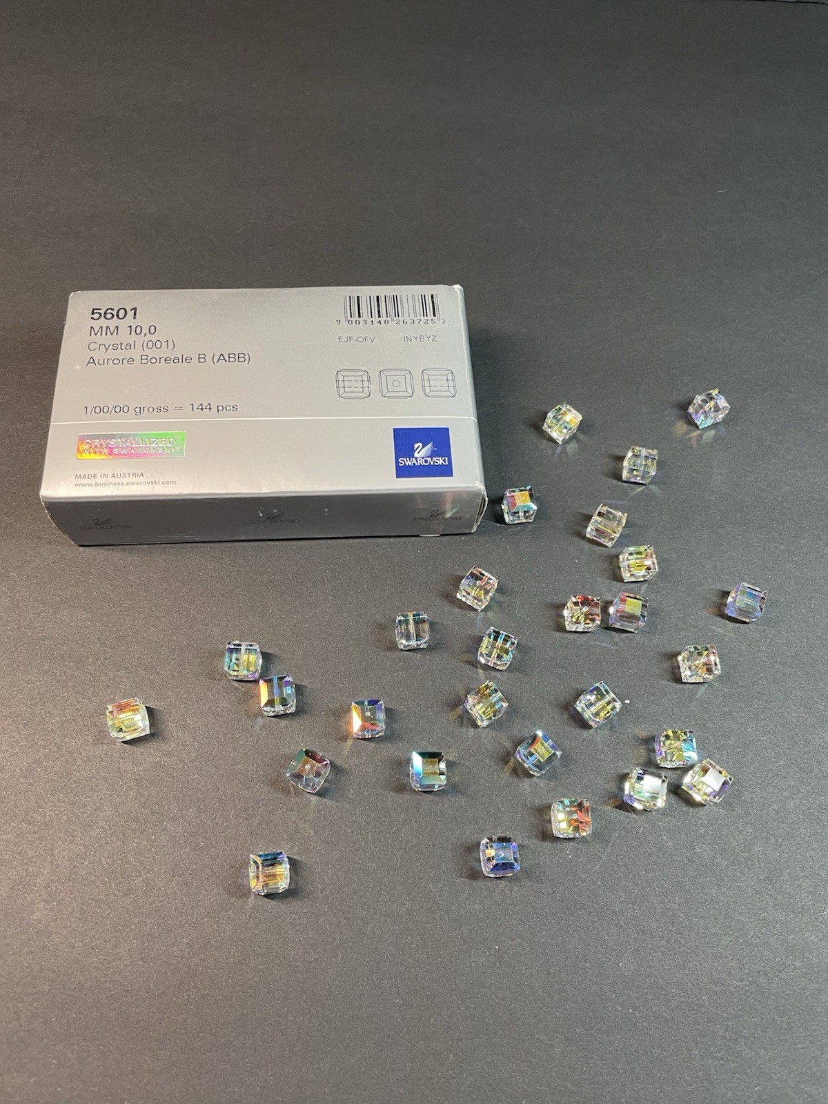 144 Factory Pack Swarovski Crystal 5601 AB Square 10mm Beads Aurora Borealis