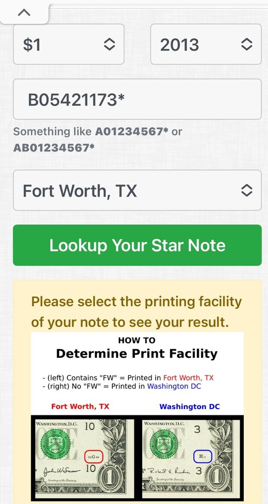 2013 B Duplicate Serial Number Error $1 B 05421173 * Fort Worth,TX Star Note !