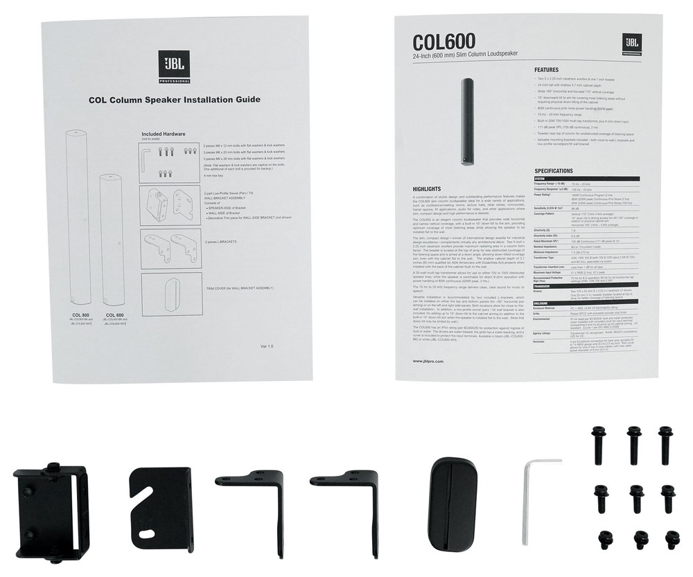 (4) JBL COL600-BK 24" Black 70V Commercial Slim Column Wall Mount Array Speakers
