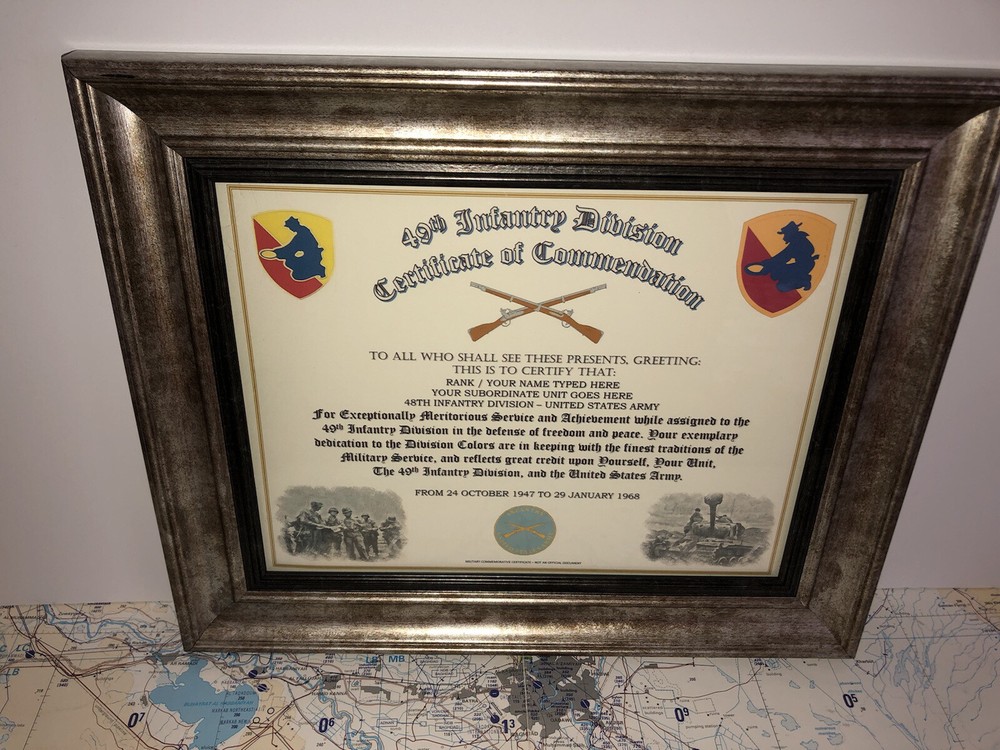49TH INFANTRY DIVISION / COMMEMORATIVE - CERTIFICATE OF COMMENDATION