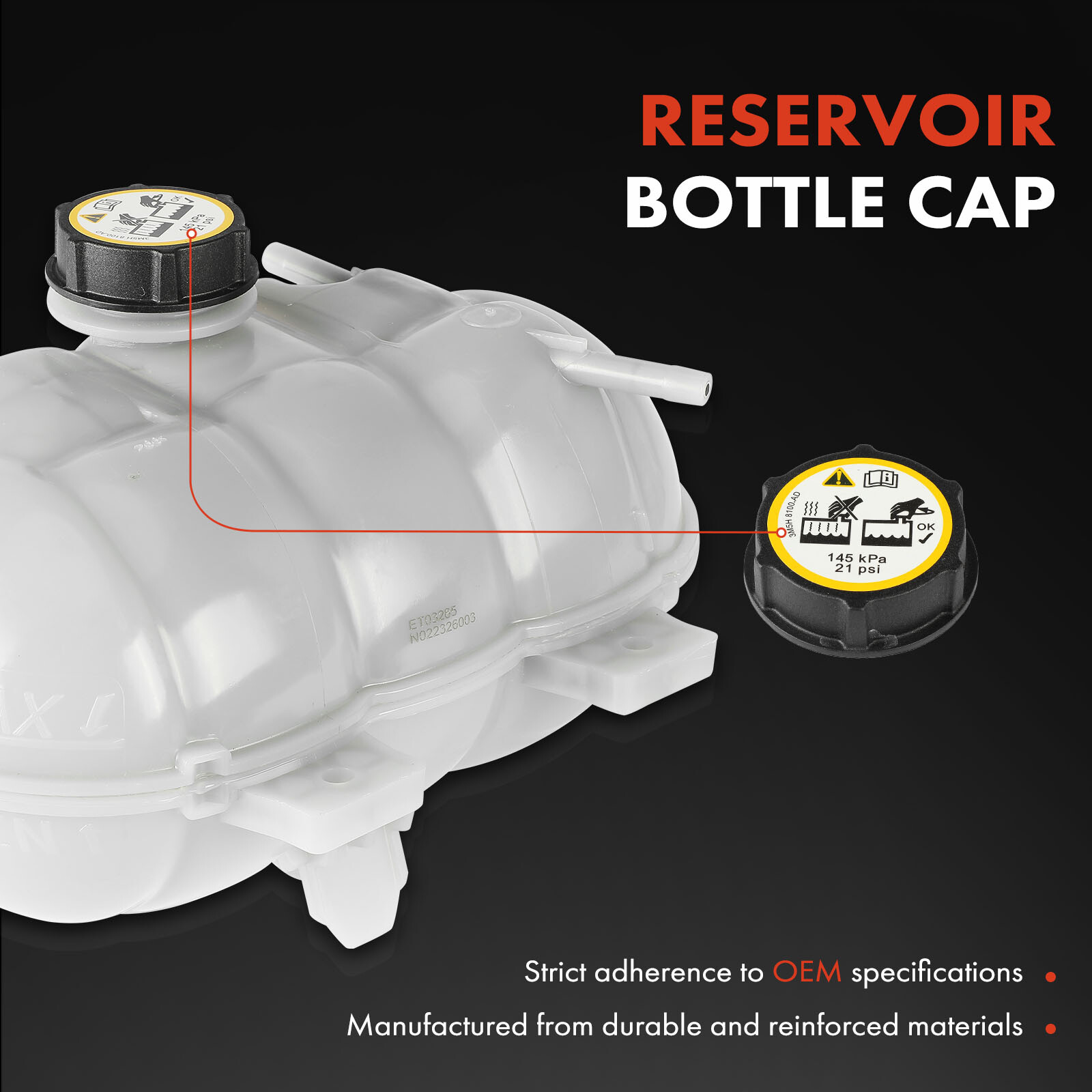 Engine Coolant Reservoir Tank w/ Cap for Ford Mustang 15-20 2.3L 3.7L 5.0L 5.2L