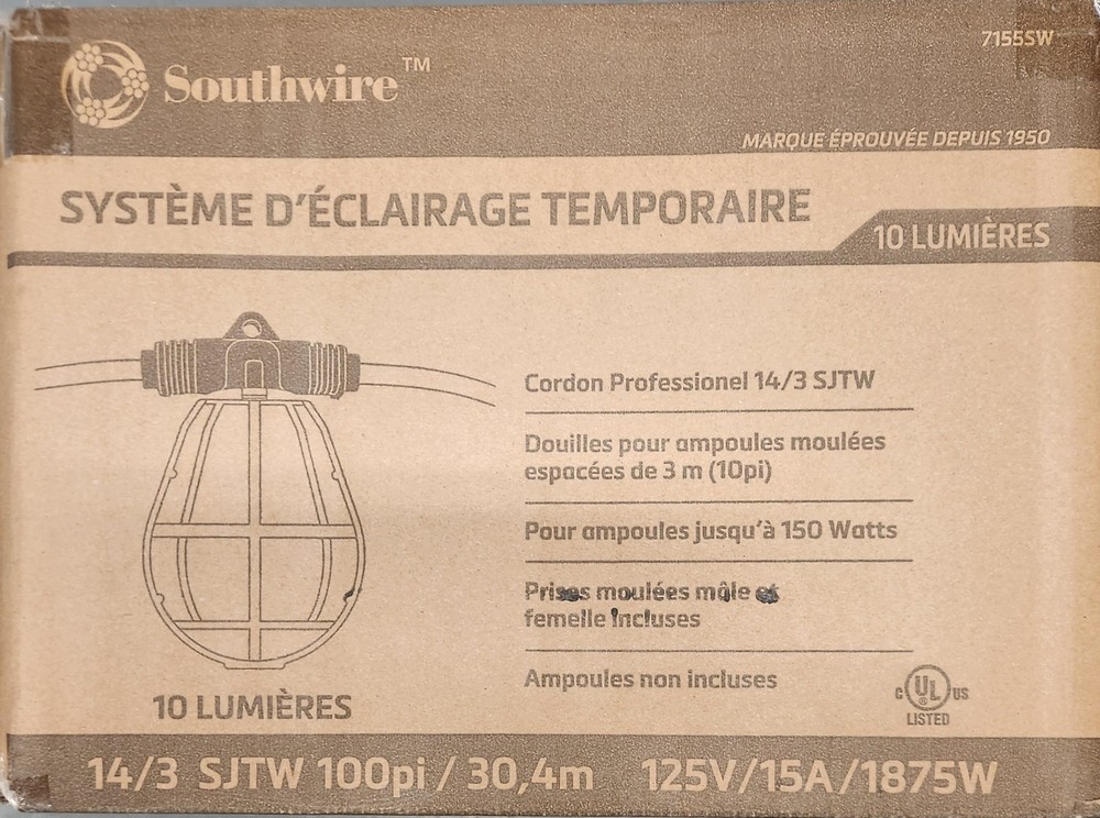 NIOB Southwire 7145SW 10-Socket String Light Plastic Guards w/ 14/2 SJTW 100 ft